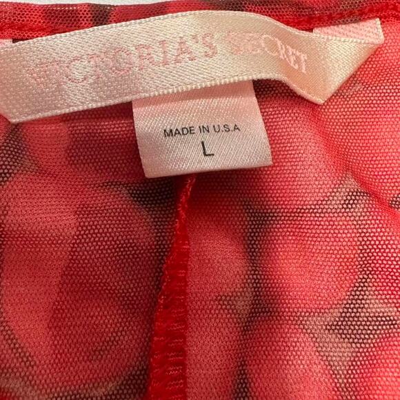 Victoria's Secret red mesh cami top with lace trim and adjustable straps. Size L - Picture 4 of 4